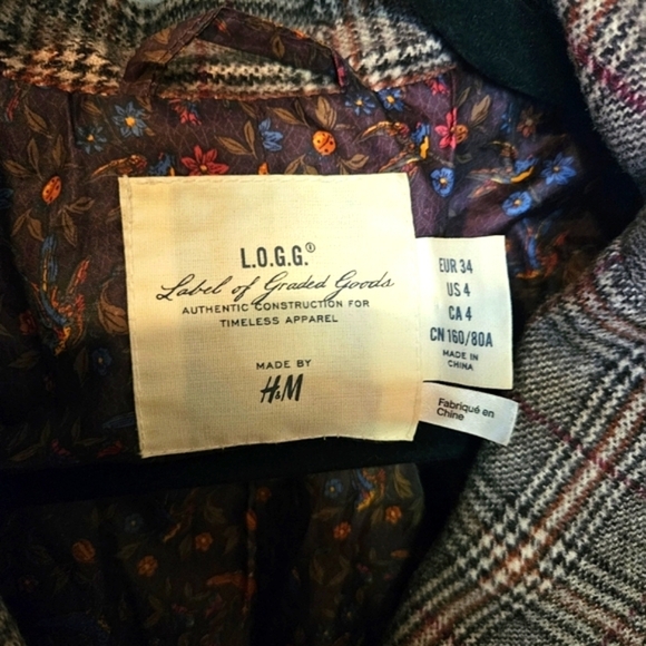 H&M L.O.G.G. Classic Plaid Lined Knit Blazer w/ Vintage Elbow Patches - Picture 7 of 8